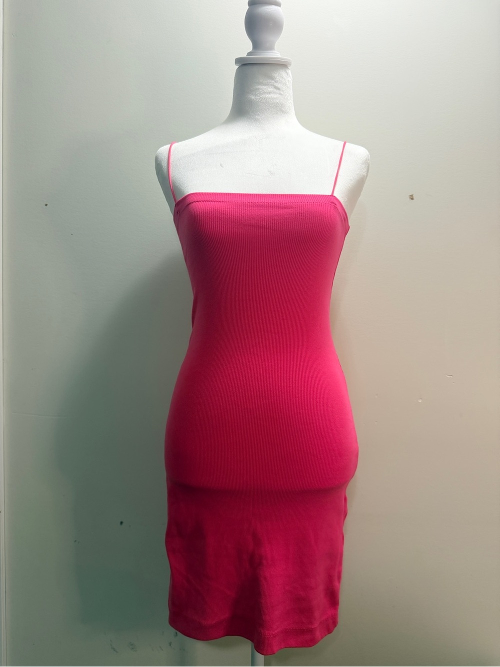 Zara Fitted Hot Pink Ribbed Dress Sz M